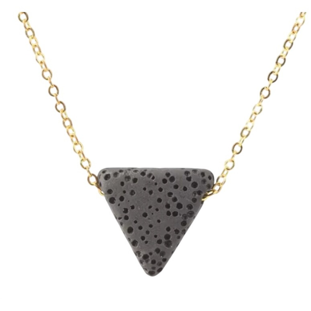 14K GF GOLD FILLED Chain Necklace BLACK TRIANGLE LAVA ROCK PENDANT Oil Diffuser